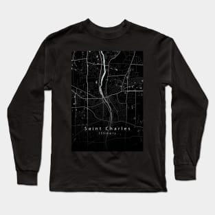 Saint Charles Illinois City Map dark Long Sleeve T-Shirt